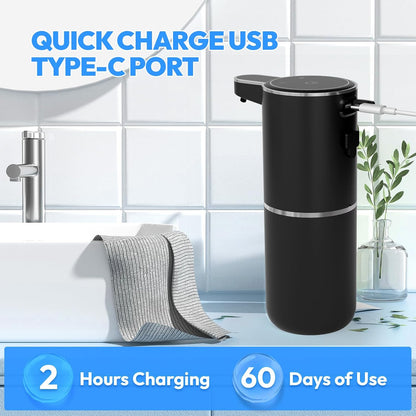2 Pack Automatic Soap Dispenser Touchless,Liquid Hand Soap Dispenser 12.8oz USB 4levels Adjustable Dispenser Electric Wall Mounted Smart for Bathroom and Kitchen Dish Soap，Easy for Toddlers(Black)