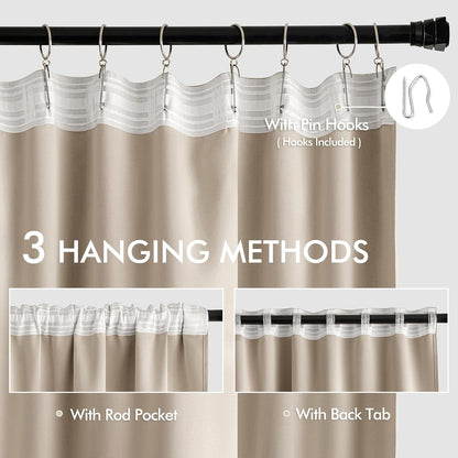 MIULEE Taupe Back Tab Blackout Curtains 72 Inches Long 2 Panels Set for Living Room Bedroom Privacy, Rod Pocket/Pinch Pleat Thermal Insulated Room Darkening Pleated Light Blocking Drapes