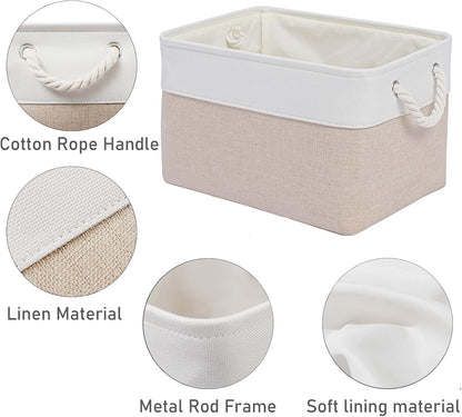 15x11x9.5 Inch Storage Baskets for Shelves,3 Pack Storage Bins，Foldable Organizer Boxes, Decorative Storage Basket for Organizing Clothes, Toys, Books, Foldable Cloth Baskets (White&Beige)