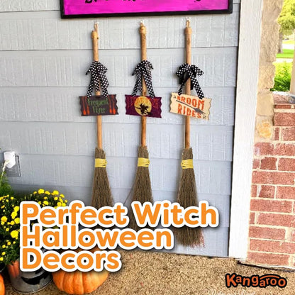 Kangaroo 36" Bamboo Witch Broom Prop - Wizard Staff Witch Broomstick Magic Broom for Kids, Teens & Adults - Halloween Porch Decor Front Outdoor Fall Decoration - Witches Costume Accessory