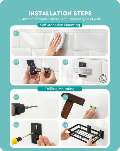 Metal Spice Rack Wall Mount Floating Shelves 2 Pack Black Storage organizer for Cabinet Door Pantry Kitchen Bathroom Supplies (9.8inches length)