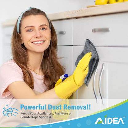 AIDEA Microfiber Cleaning Cloth-12PK, Soft Microfiber Towels for Cars, Absorbent Cleaning Rags, Lint-Free Streak-Free Wash Cloths for House, Kitchen, Window(12in.x12in), Grey