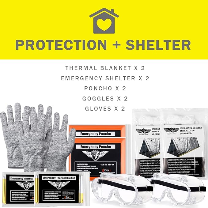 EVERLIT Complete 72 Hours Earthquake Bug Out Bag Emergency Survival Kit for Family. Be Prepared for Hurricanes, Floods, Tsunami, Other Disasters