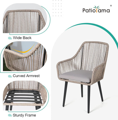 Patiorama Outdoor Dining Chairs, Patio Dining Chair Set of 2, All-Weather Woven Rope Rattan Chairs, Outdoor Dining Wicker Chairs with Armrests for Indoor Balcony Pool Backyard(Tan)