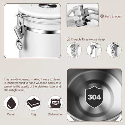 ShanSon Coffee Canister Airtight Coffee Container Stainless Steel Coffee Bean Storage Container with Scoop Coffee Canister for Beans Grounds Sugar Flour Tea Cereal,22OZ, White