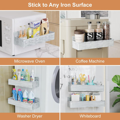 Magnetic Spice Rack for Refrigerator, Kitchen Organizer and Storage Shelf, Wood White(4 Pack)