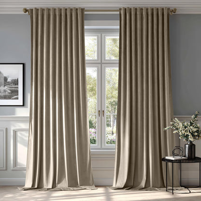 MIULEE Taupe Velvet Curtains 90 inches 2 Panels - Luxury Room Darkening Window Drapes for Bedroom Living Room Thermal Insulated Super Soft Blackout, Back Tab Rod Pocket Pinch Pleated, W52 x L90