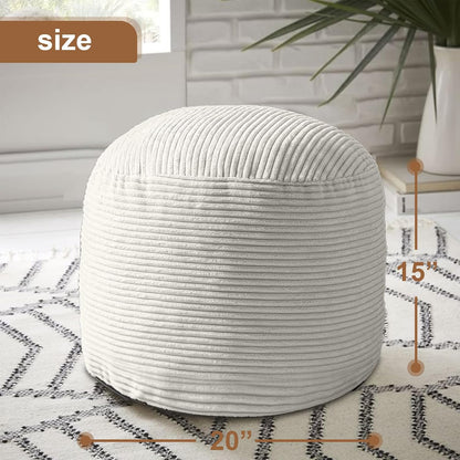 Round Stuffed Pouf Ottoman, Foot Stools Ottoman,Corduroy Poufs with Foam Chunk Filling, Furry and Fluffy Storage Ottomans, 20 X 15 Floor Poufs Foot Rest for Living Room