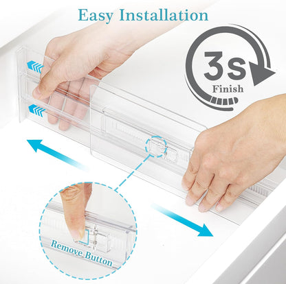 Vtopmart 4 Pack Drawer Dividers for Clothes, 4" High 10.2"-16.6" Adjustable Expandable Dresser Drawer Organizer, Clear Plastic Separators for Dresser, Baby Clothing, Underwear, Cosmetic, Toiletries