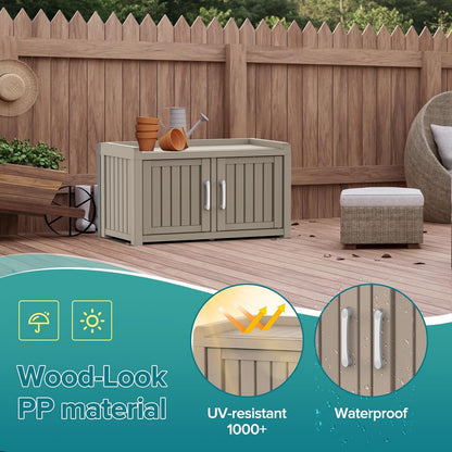 ROJIK Shoe Cabinet Waterproof UV-Resistant,Storage Bench Indoor Outdoor with Adjustable Shelves,for Entryway Bedroom,Hallway,Living Room(Double Door,Grey)