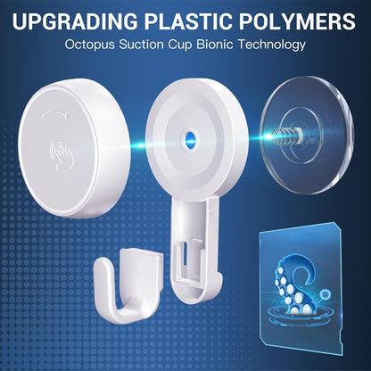 LUXEAR Suction Hooks Powerful Vacuum Suction Shower Hook- Heavy Duty Hangers Waterproof Wall Hooks for Bathroom Kitchen Towel, Robe, Loofah Removable and Reusable Hooks for Bags Coat (2 Pack)