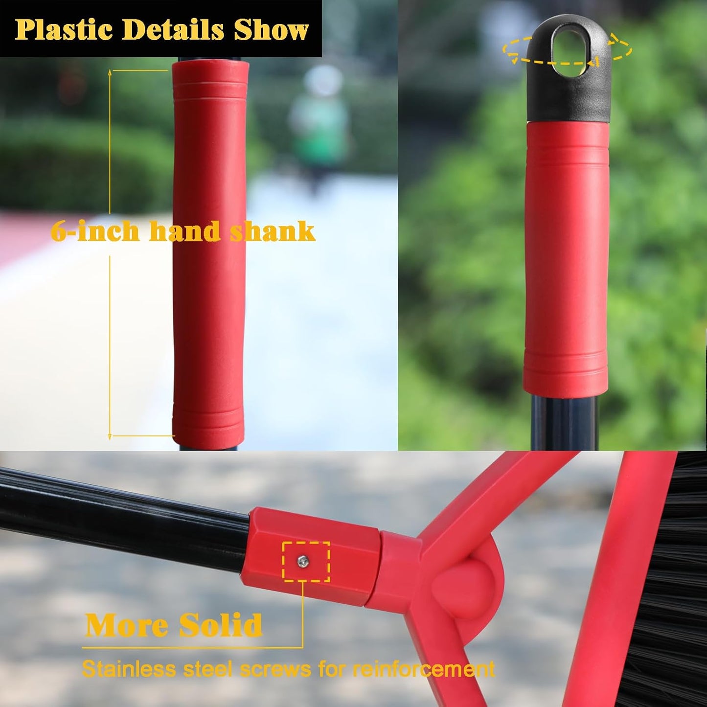 Heavy Duty Commercial Broom, Upgraded Angle Brooms for Sweeping Indoor and Outdoor, Perfect Red Broom of Kitchen, Garage, Industrial and Courtyard