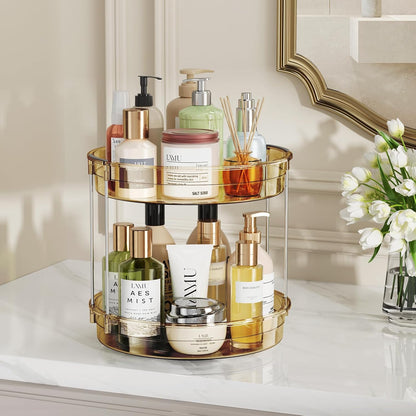 LAMU 2 Pack 2 Tier Lazy Susan Turntable Organizer 12'' Rotating Spice Rack Organization for Cabinet, Kitchen, Pantry, Countertop, Bathroom, Vanity, Medicine Cabinet Organizer, Amber