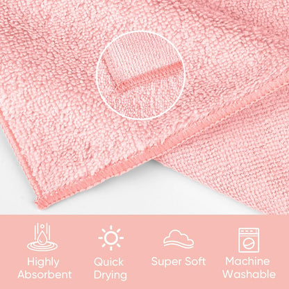 HOMEXCEL Microfiber Washcloths 12 Pack, Highly Absorbent and Soft Face Towel, Multi-Purpose Wash Cloths for Bathroom, Gym, Hotel, Spa and Kitchen, Multicolor 12x12 Inch, Pink