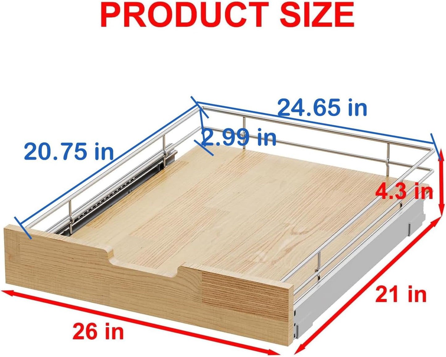 Pull Out Cabinet Organizer,Heavy-Duty Slide Out Shelf, Wood And Wire Basket, Pull Out Drawer for for Kitchen Under Sink Space, Pantry, Bathroom (26 * 21 WM)