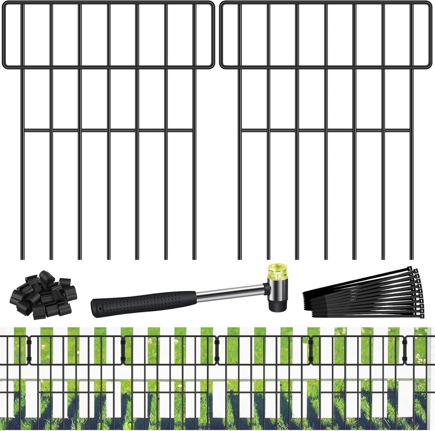 Decoration Garden Fence 16.5in x 10ft, 10 Pack Rustproof Metal Animal Barrier Fence, Arched Flower Bed Edge Decorative Rabbit (25 Panels - 17 in(H) X 27 ft(L))
