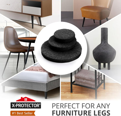 Felt Furniture Pads 235 PCS X-Protector! Huge Quantity of Black Furniture Pads for Hardwood Floors with Many Big Sizes – Your Ideal Wood Floor Protectors for Furniture.