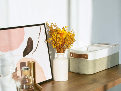 StorageWorks Narrow Storage Bins, Small Basket for Closet and Shelves, Fabric Organizer with Handles, Toilet Paper Storage, Green and White, 2-Pack