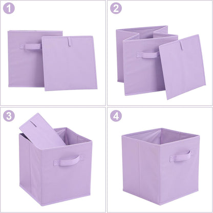 Stero Fabric Storage Bins 6 Pack Fun Colored Durable Storage Cubes with Handles Foldable Cube Baskets for Home, Kids Room, Closet and Toys Organization Purple, Pink, peachpuff