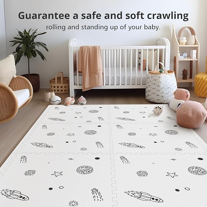 Baby Play Mat, 72x48-Inch Baby Foam Play Mat,6-Piece Interlocking Foam Floor Tiles for Toddlers, Floor Mats for Kids,Baby Foam Play Mat for Babies & Toddlers, Waterproof,Crawling Mat(Space)