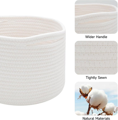 Small Basket for Organizing | Cube Shelf Closet Storage Baskets | 9.7×9.7×7.1” | Woven Rope Gift Basket | Nursery | Round 3 Packs Off White