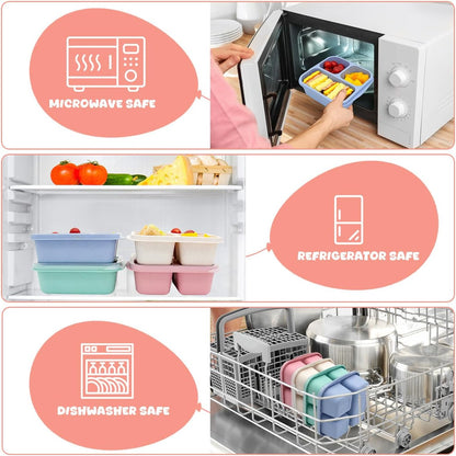 4 pack Bento Lunch Box, Snack Containers，Meal Prep Containers Kids/Toddle/Adults,Food Storage Containers for School, Work and Travel (4 and 3 Compartment Multicolor)