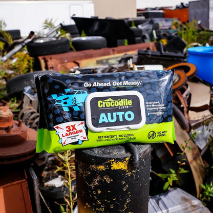 Crocodile Cloth Auto Cleaning Wipes – 600 Count (6 Packs of 100) XL 15" x 10" Heavy-Duty Car Wipes for Engine Degreaser, Detailing, Tires, Tools & DIY Projects