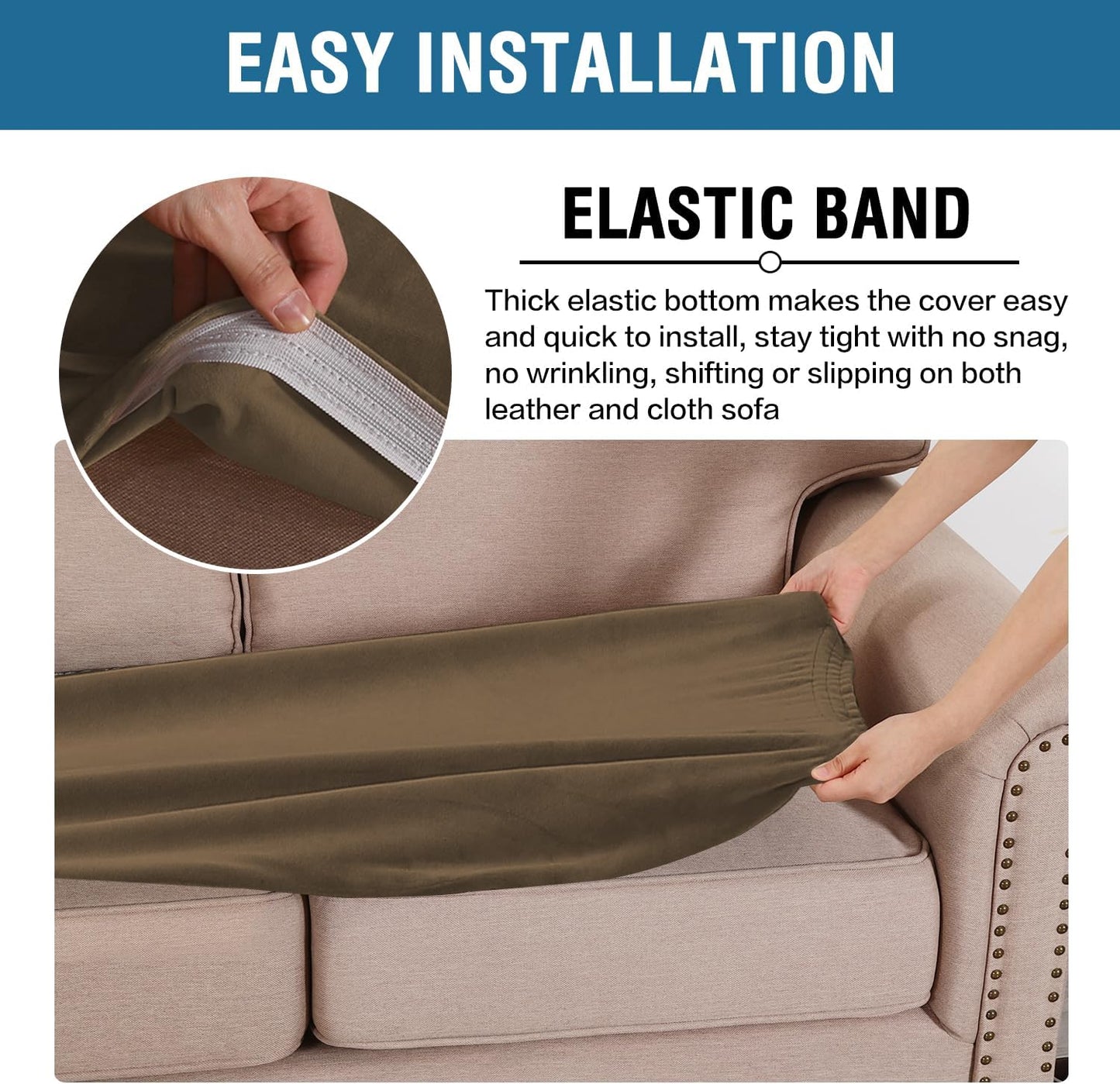 H.VERSAILTEX Velvet Stretch Individual Couch Cushion Cover Plush Cushion Slipcover for Loveseat Sofa Cushion Furniture Protector Seat Cushion Sofa Cover (1 Piece Sofa Cushion Cover, Bronze Brown)