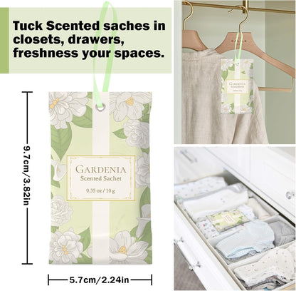 SCENTORINI Scented Sachets for Drawers and Closets, Gardenia Scent 14 Pack, Long-Lasting Sachets Bags Wardrobe Freshener, for Shoe Wardrobe, Cupboard