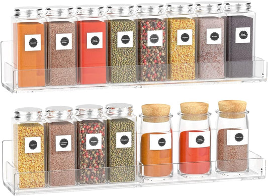 Acrylic Spice Rack Wall Mount, Hanging Spice Shelf Racks for Seasonings, Kitchen Spice Jars Wall Organizer Storage Holder, 2 Pack