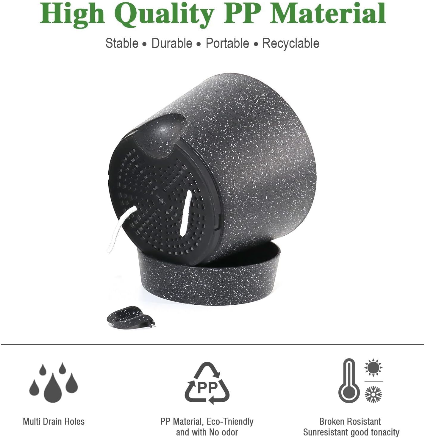 Self Watering Pots for Indoor Plants,12 inch Planters with Drainage Holes Plastic Flower Pots with Deep Reservoir, Black Speckles