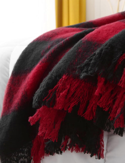 ZonLi Christmas Buffalo Plaid Throw Blanket, 50" x 60" Black and Red Decorative Blankets with Tassel for Couch, Bed, Sofa, Chair, Outdoor, Cozy Warm Lightweight Farmhouse
