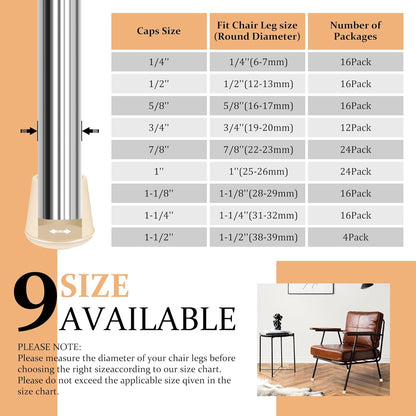 1/4" Round Rubber Furniture Leg Tips Caps, 16 Pack White Extra Small Furniture Leg Floor Protectors (Fit: 6mm to 7mm)