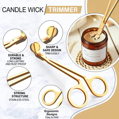 6 in 1 Candle Accessory Set,Candle Wick Trimmer Cutter,Candle Wick Dipper,Candle Wick Snuffer, Rechargeable Candle Lighter,Storage Tray Plate,Tweezers,Stainless Steel Candle Care Kit Home Gift(Gold)
