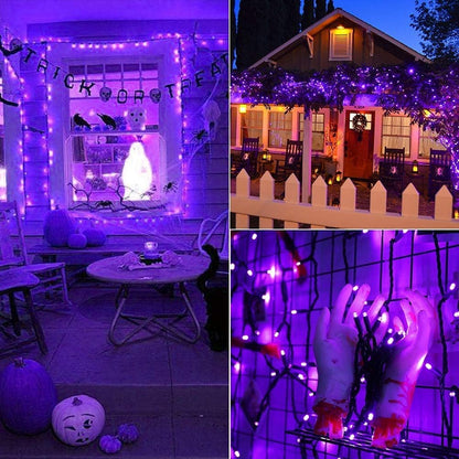Brizled Purple Halloween Lights, 33ft 100 LED 5mm Wide Angle Halloween String Lights, 120V UL Certified Connectable Light String Purple Mini Light for Party Indoor Outdoor Tree Decoration, Black Wire