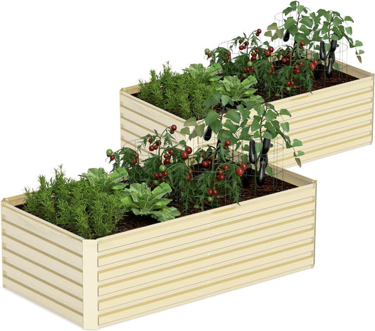 8x4x2 ft Outdoor Raised Garden Bed, Large Metal Planter Raised Beds, Planters for Outdoor Plants for Vegetables, Flowers, Herbs, Fruits, and Succulents.(2 Pcs,Yellow)