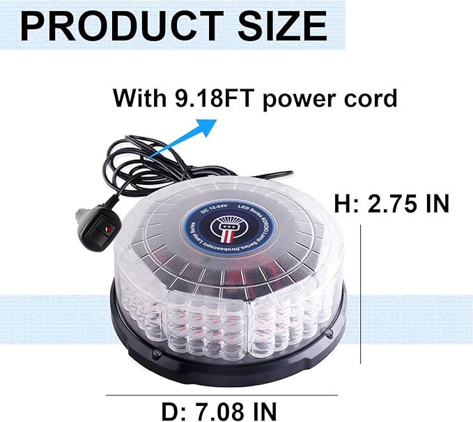 1PCS LED Strobe Beacon Light, Magnetic Beacon Flashing Safety Warning Emergency Light for Vehicles, Trucks, Forklift, Tractors, Golf Carts, Car, Tow, Cigarette Lighter Plug (Amber&White)