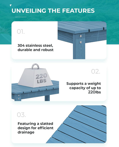 SERWALL Rectangle Outdoor Coffee Table, HDPE Patio Coffee Table, Navy