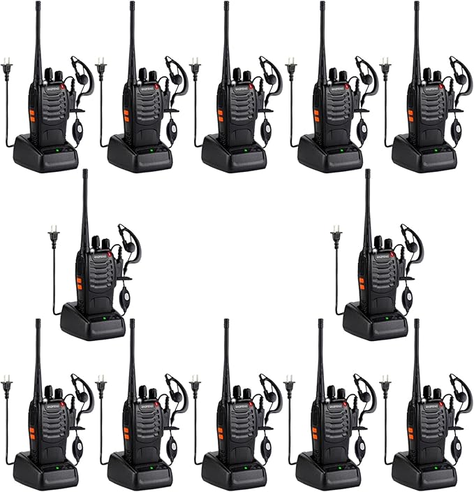Baofeng Walkie Talkies 888S Rechargeable Long Range with Earpieces for Adults, 16 Channel Professional Radio Handheld Two Way Radios Li-ion Battery and Charger Included (12pack with 12earpiece)