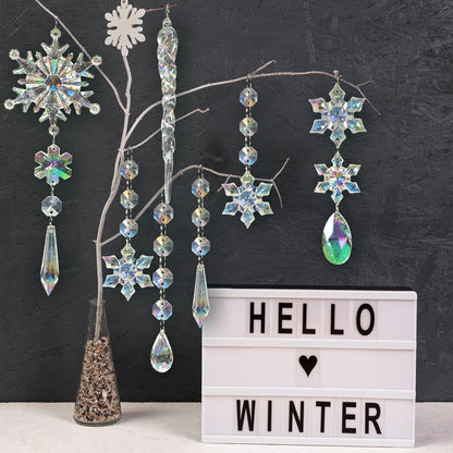 48pcs Christmas Crystal Ornaments for Tree - Iridescent Christmas Tree Ornaments Acrylic Snowflakes Drop Icicle Pendants Hanging Ornaments for Xmas Trees Winter Holiday Frozen Party Decorations