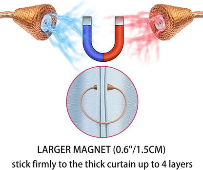 2 PCS Magnetic Curtain Tiebacks, European Style Convenient Drape Tie Backs Holdbacks for Thin or Thick Home & Office Window Draperies, No Tools Required（Light Coffee