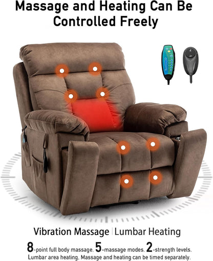 Power Lift Recliner Chair for Elderly, Lazy Boy Recliner Chair with Massage and Heating, 26in Extra Wide Recliner Seat with Cup Holder, Adjustable Electric Reclining Chair for Big Man