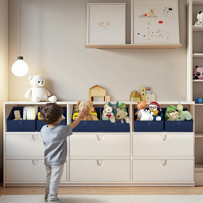 DIMJ Closet Storage Bins 8 Pack - Fabric Trapezoid Organizer Bin, Foldable Storage Baskets for Shelves, Closet Shelf Organizer, Clothing Storage Box for Toys, Books, Towel, Clothes,Navy Blue