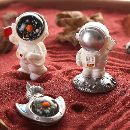 Desktop Zen Garden Kit -Mars Space Exploration Themed Zen Decor Sand,Astronaut Statue Figurines,Irregular Red Raw Sandstone Sand Tabletop Decoration,Zen Office Desktop Decoration Gift (Red)