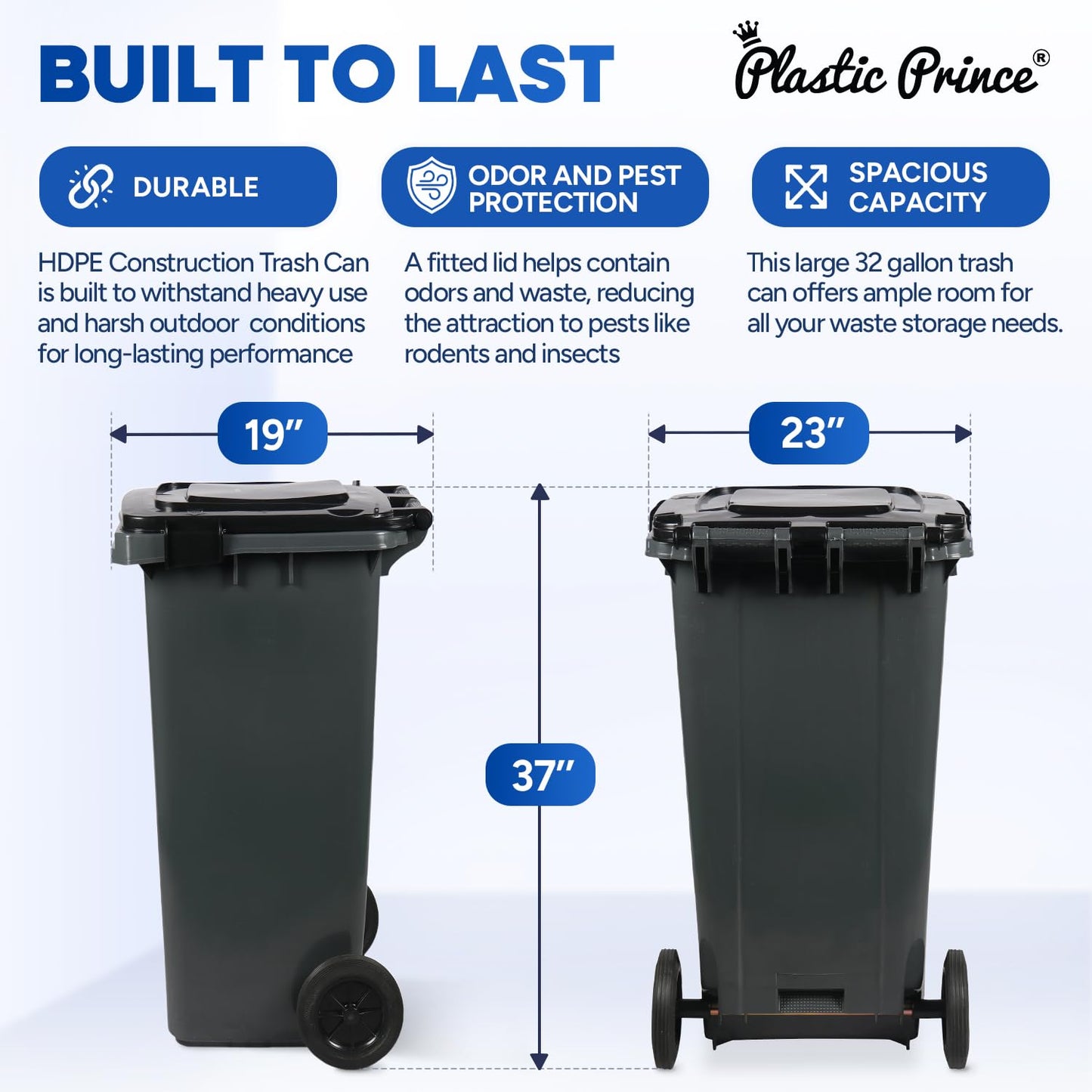 32 Gallon Trash Can with Wheels Outdoor Garbage Can with Lid and Wheels Locking Trash Can Commercial Heavy-Duty Trash Bin Rolling, Plastic 2 Pack