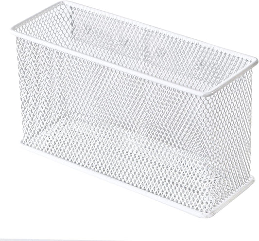 White Magnetic Basket, Magnetic Shelf Pencil Holder for Refrigerator, Wire Mesh Magnetic Bin, Magnetic Organizer Whiteboard Desktop Storage, 6.29"x2.28"x3.54"
