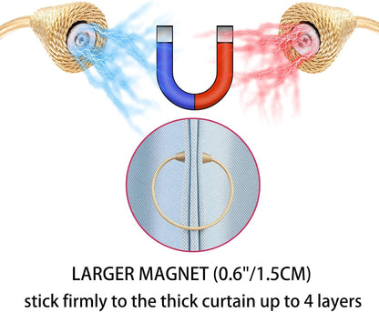 2 PCS Magnetic Curtain Tiebacks, European Style Convenient Drape Tie Backs Holdbacks for Thin or Thick Home & Office Window Draperies, No Tools Required-Gold Bright