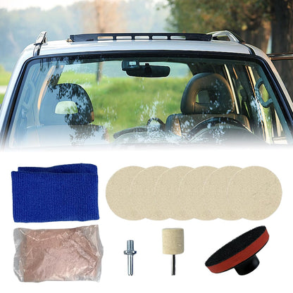 9Pcs/Set Glass Polishing Kit, 100g Cerium Oxide Powder Polishing Kit with Towel Polishing Wheels Set Polish Pads, Deep Scratch Remover for Windscreen and Glass Repair