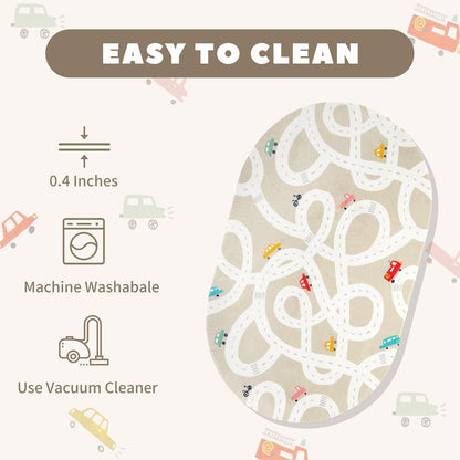 STARUIA Small Kids Rug for Kids Room, 3'x5' Washable Road Rug for Baby Nursery, Non-Slip Car Rugs for Playroom, Tan Traffic Play Mat Soft Fun Rugs for Boys Girls Dorm Toy Room Tent