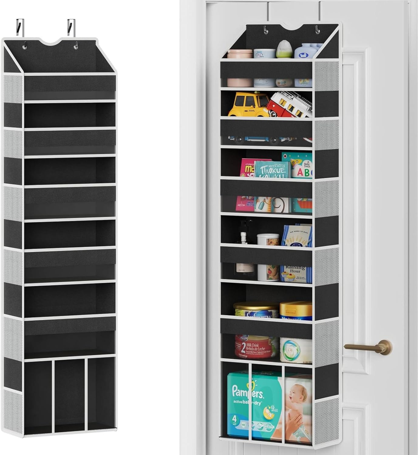 Over The Door Organizer Storage - 50lb Heavy Duty 6 Shelf Over Door Organizer Hanging Space Saving Perfect for Bedroom Bathroom Dorm Nursery (Black)